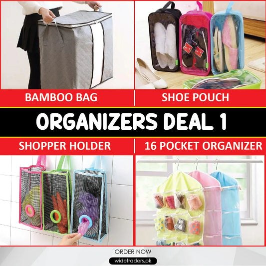 (4 In 1)Organizer Deal Grey Bambo bag With Shopper Dispenser Holder & Shoe Pouch Plus 16 Pocket Organizer😍